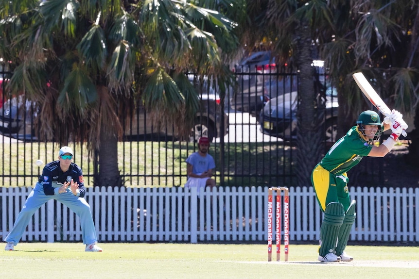 Steve Smith watches on as David Warner bats in grade cricket match