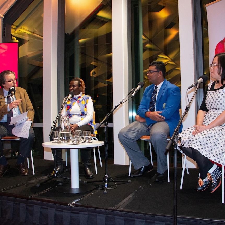 Event at PHIVE Parramatta with host Andrew West (most left), Sharlotte Tusasiirwe, Valsan Ajit, Sheila Pham (most right)