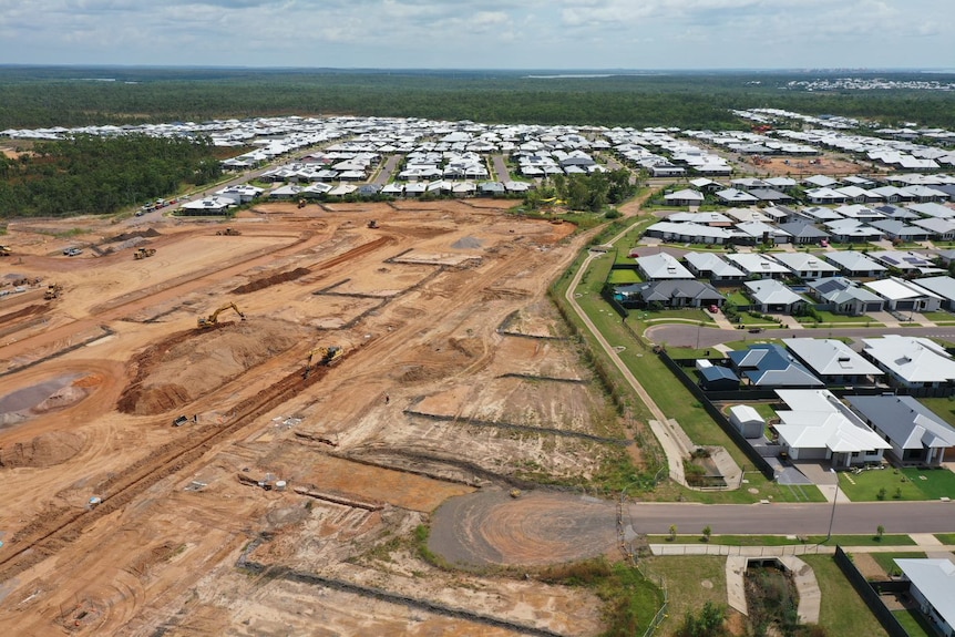 A suburb in Darwin which  is undergoing land clearing for additional houses. 