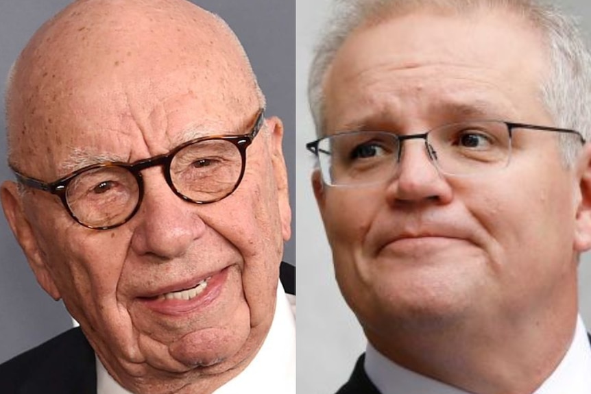 A composite image showing Rupert Murdoch and Scott Morrison.
