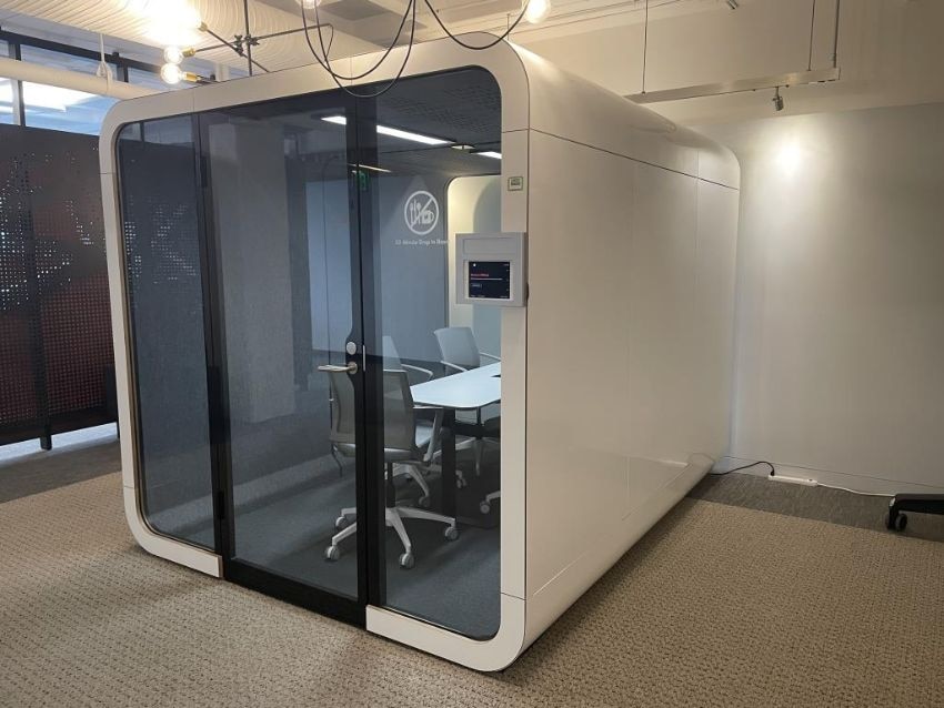 A soundproof booth inside an office