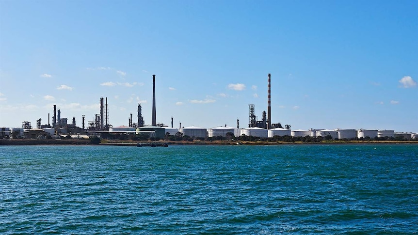 an oil refinery on the coast