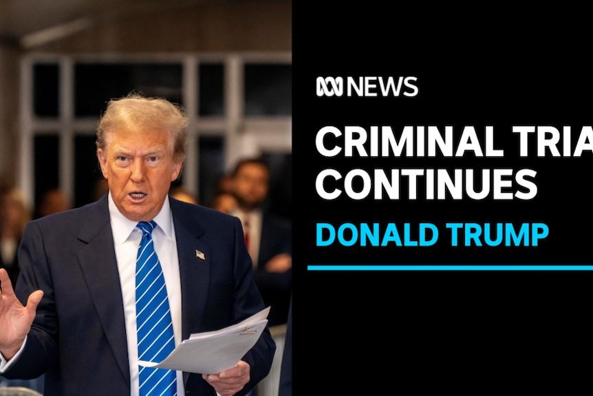 Criminal Trial Continues, Donal Trump: Donald Trump makes a speech, holding pieces of paper.