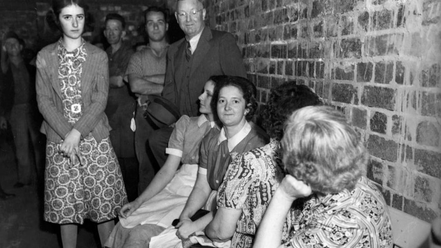 Brisbane residents in one of the city's air raid shelters during a test alarm in 1942.