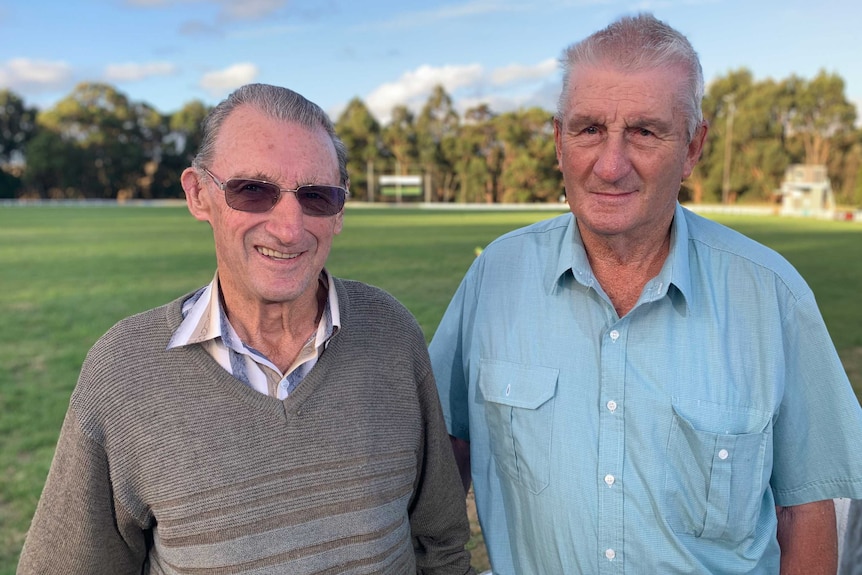 Andy Kerr (left) and Cliff McGannon at the Fish Creek Football ground.