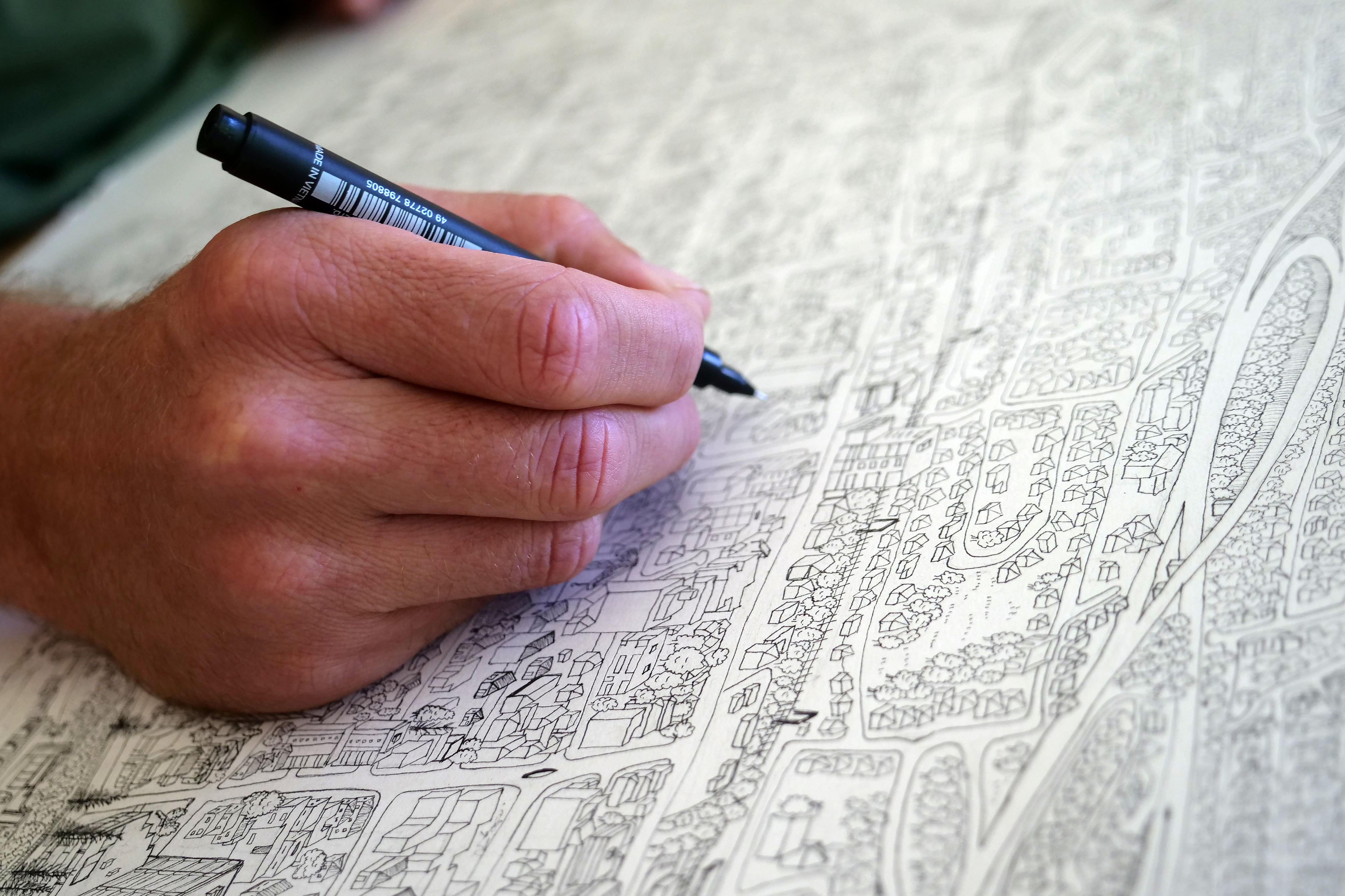 Cartographer and artist Alex Pescud creates handdrawn aerial map of