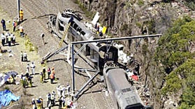 Aerial view of wrecked Waterfall train