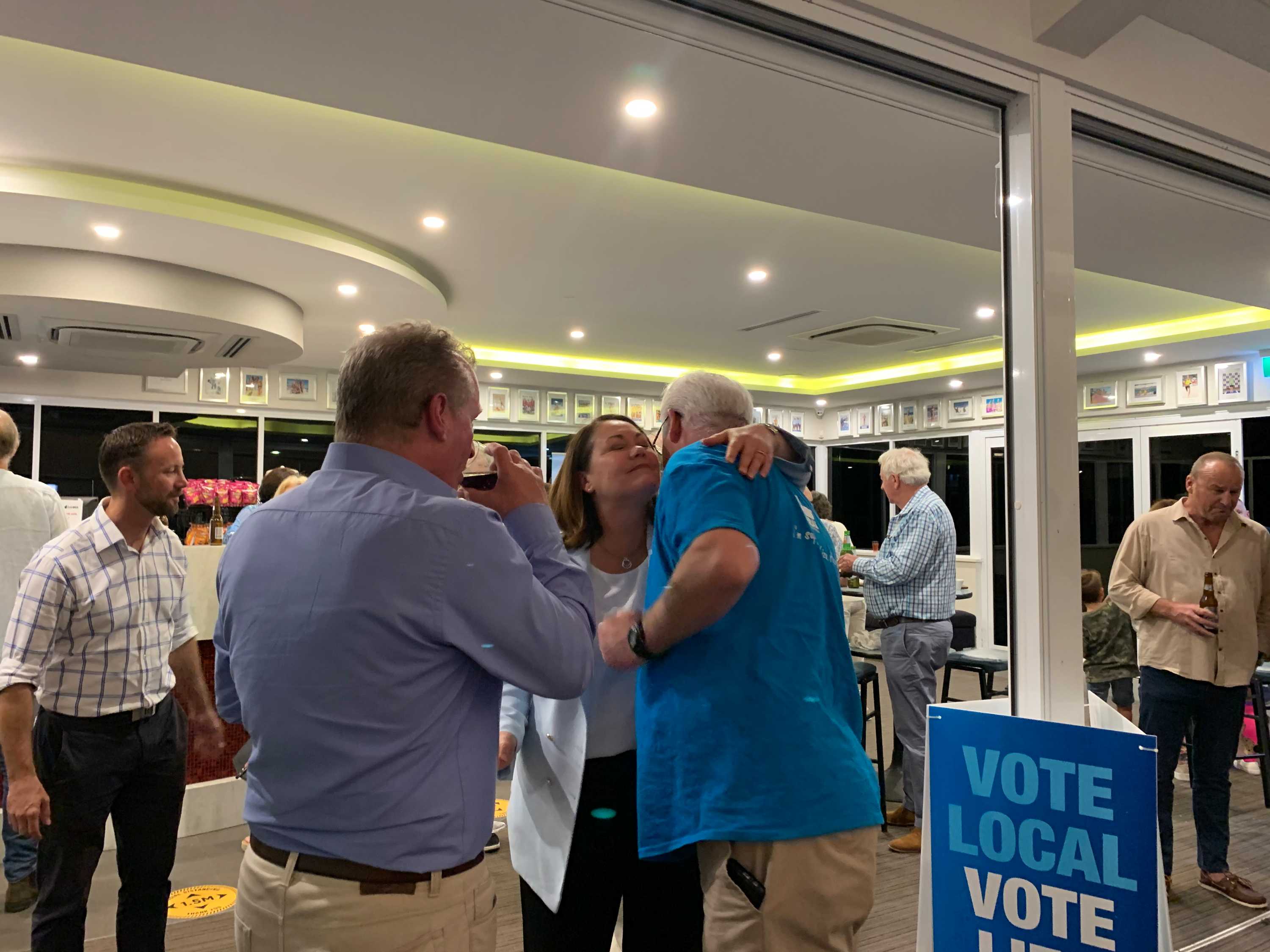 Former Liberal leader Liza Harvey hugs a supporter.