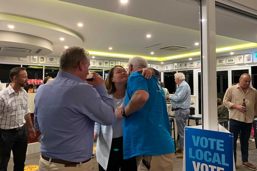 Former Liberal leader Liza Harvey hugs a supporter.