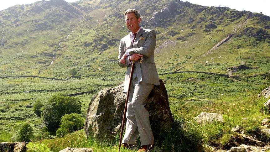 young man charles in suit against country hillside background