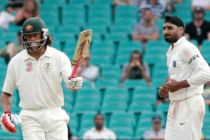 Andrew Symonds and Harbhajan Singh at the SCG