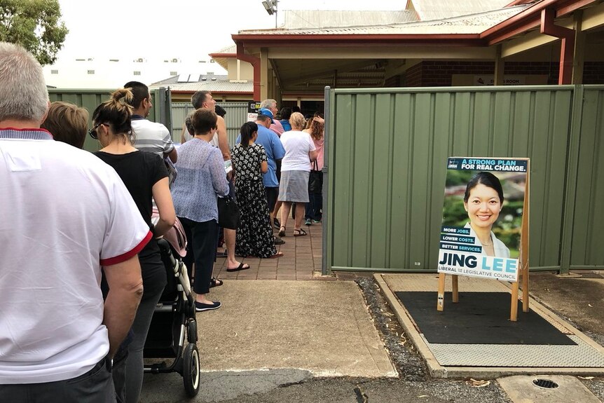 Voters queue up at a polling booth in South Australia.