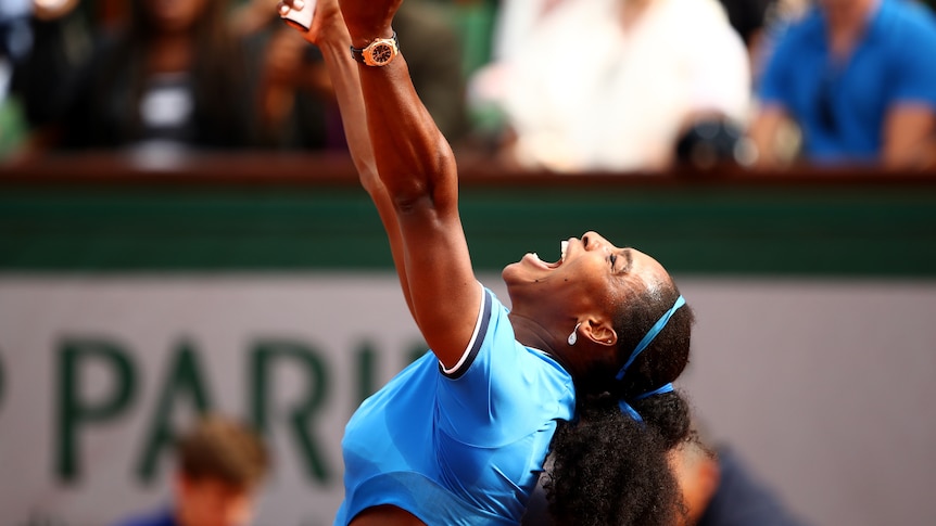 Serena Williams celebrates win over Kristina Mladenovic