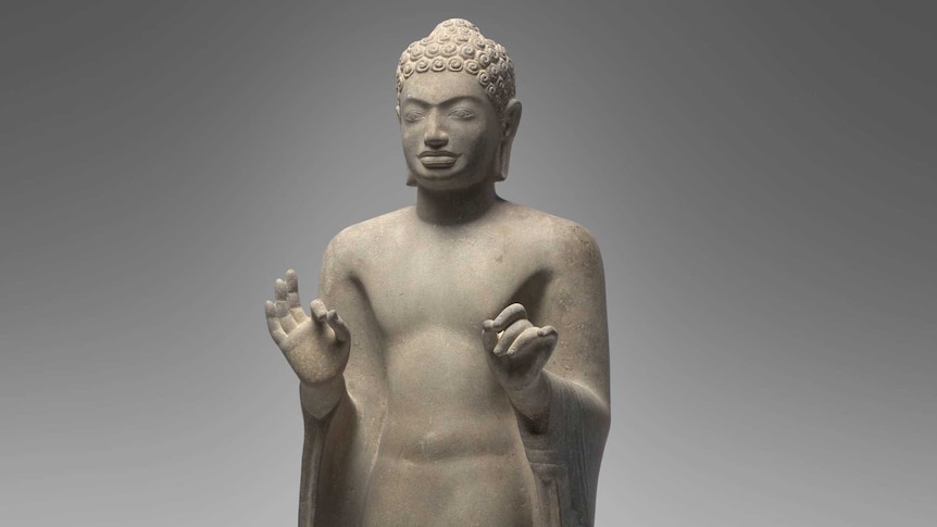 The sandstone Standing Buddha dating back to the 7th century is among works on loan to the National Gallery of Australia.