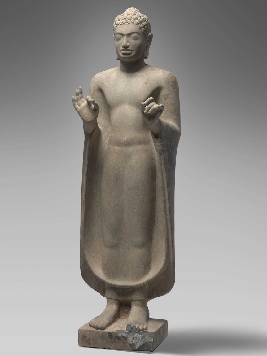 The sandstone Standing Buddha dating back to the 7th century is among works on loan to the National Gallery of Australia.