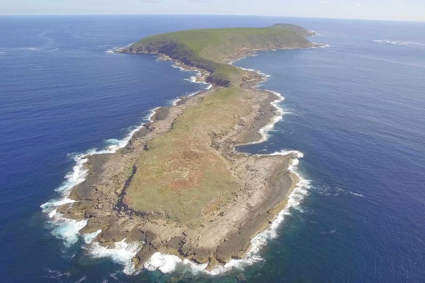 Overhead view of Salisbury Island, a granite outcrop in the southern ocean about 140 kilometres east of Esperance.