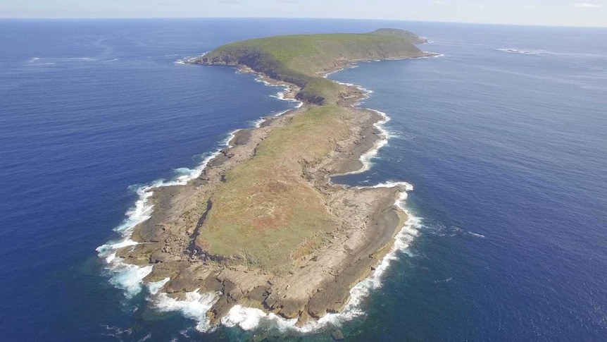 Overhead view of Salisbury Island, a granite outcrop in the southern ocean about 140 kilometres east of Esperance.