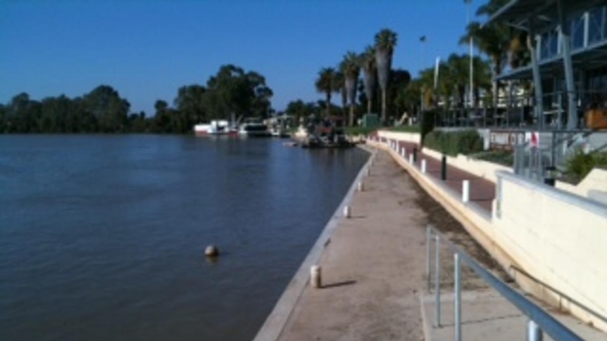 Just weeks ago, this walkway next to the Murray in the Riverland was submerged, but the river level is now falling.