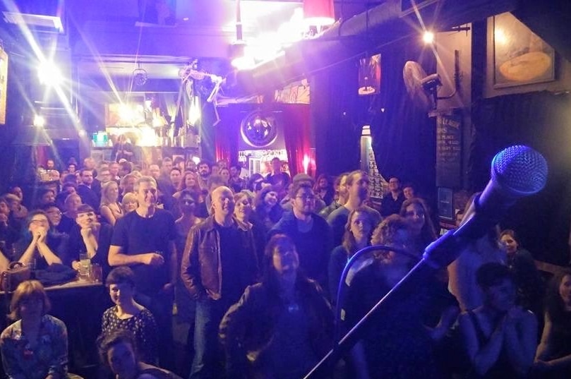 The smaller Phoenix pub venue in Canberra packed during a live music gig.