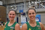 Alice Kunek (L) and Jenna O'Hea standing together at an Opals training session in Melbourne.