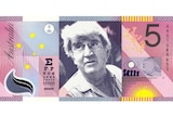 Mock up of an Australian five dollar note with an image of eye surgeon Fred Hollows on it.
