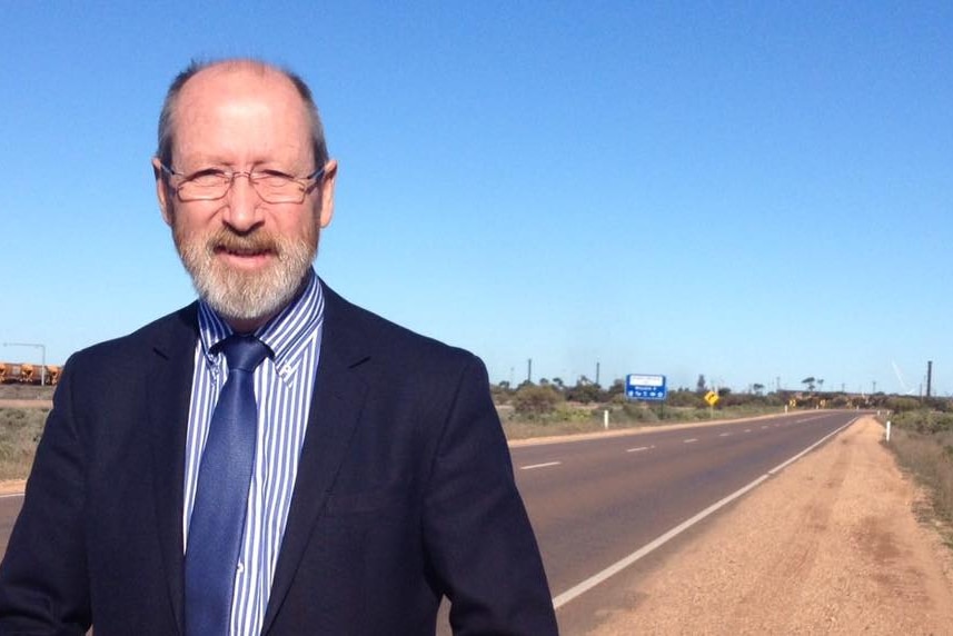 Grey MP Rowan Ramsey on the outskirts of Whyalla.