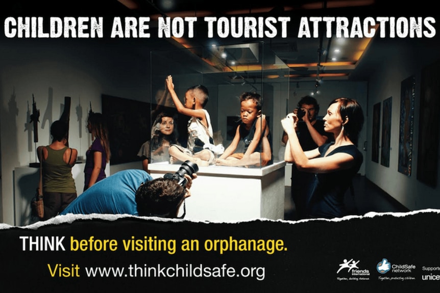 A poster against orphanage voluntourism