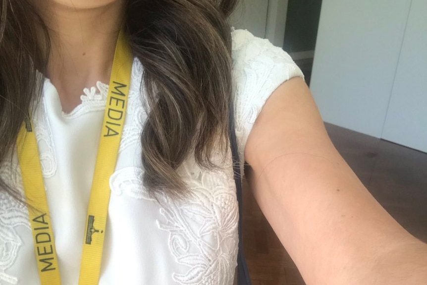 A selfie shot of the top and trousers of ABC radio National presenter Patricia Karvelas