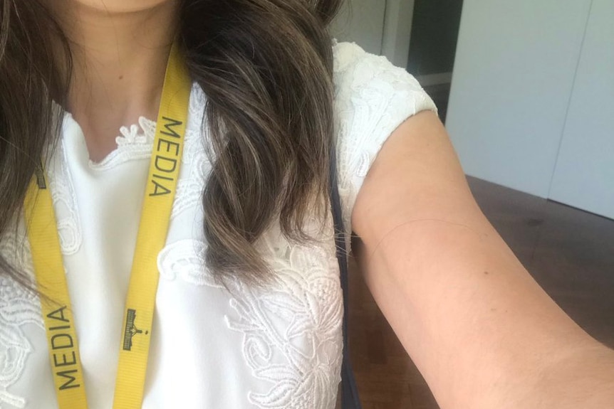 A selfie shot of the top and trousers of ABC radio National presenter Patricia Karvelas