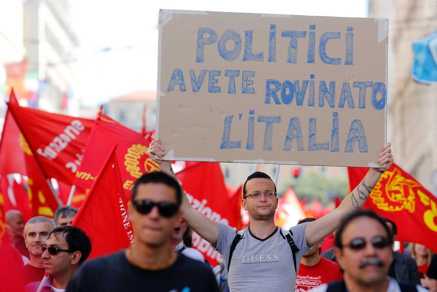 Protesters rally against austerty in Rome