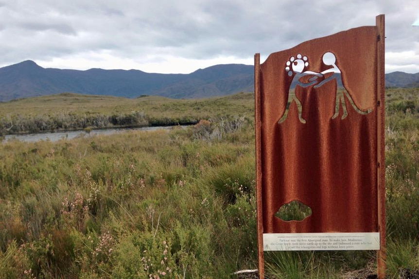 Metal sign the Needwonnee Walk in south west Tasmania
