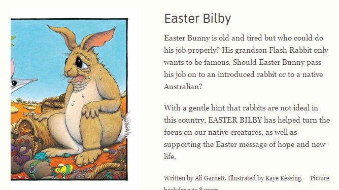 A drawing next to the written story of Easter bilby