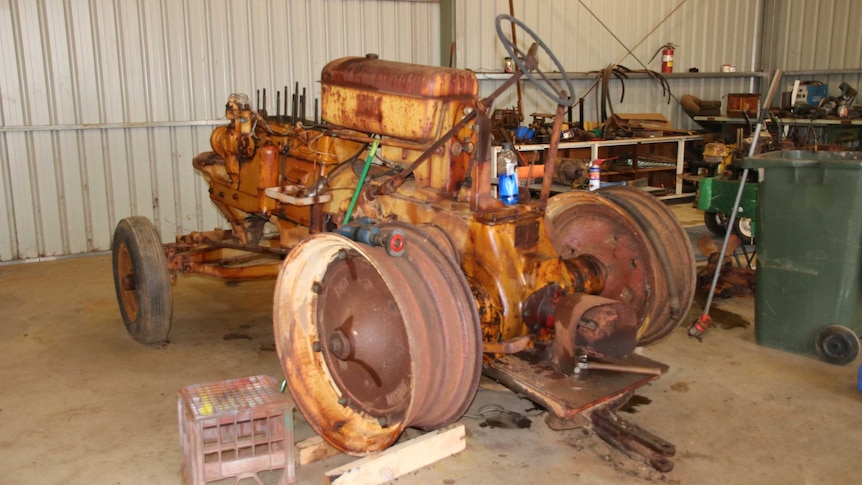 An old tractor in the men's shed