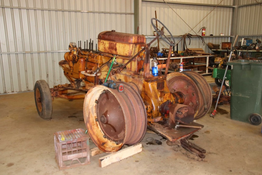 An old tractor in the men's shed