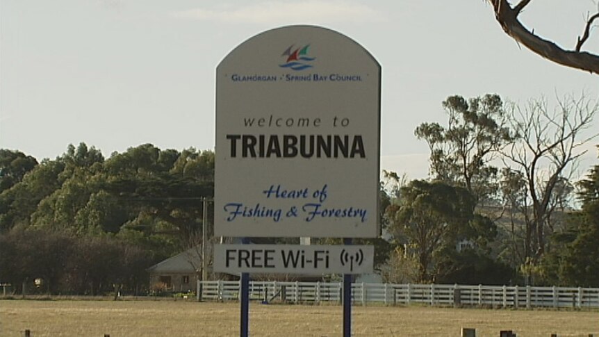 Sign welcoming visitors to Triabunna