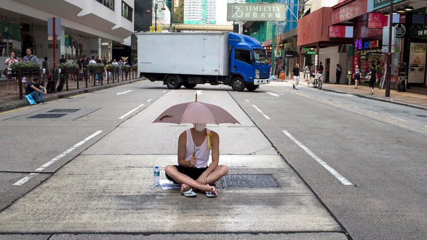 Umbrella protester