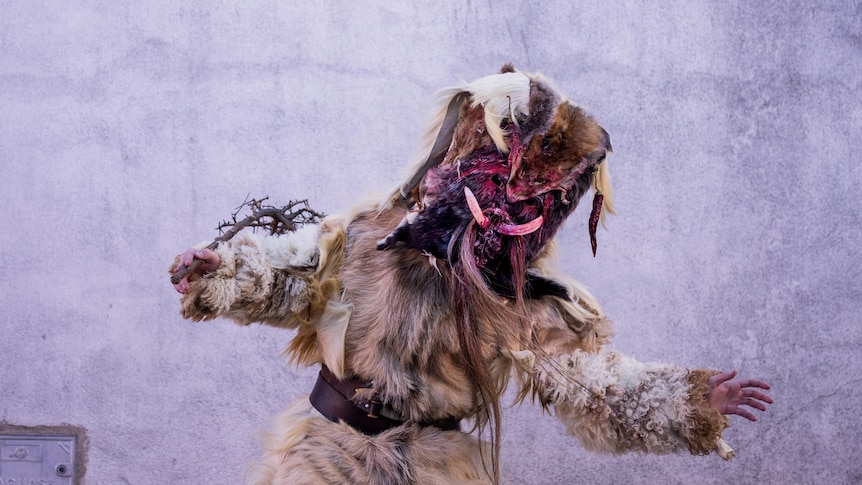 A beastial fur costume of a Spanish Carantoñas.