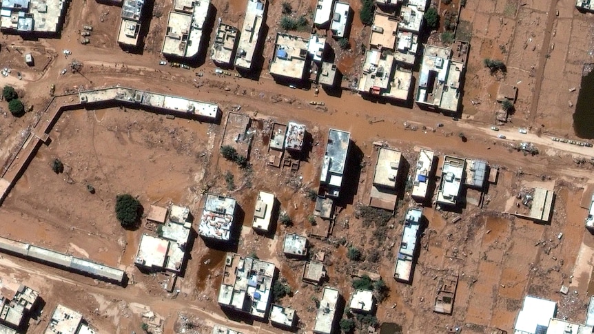 after the floods in Derna. (Maxar Technologies via Reuters)