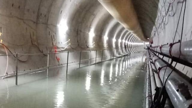 Flooded part of the Airport link tunnel after sink hole