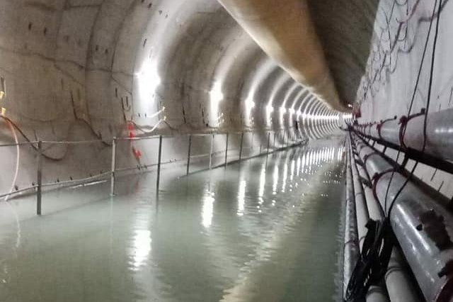 Flooded part of the Airport link tunnel after sink hole