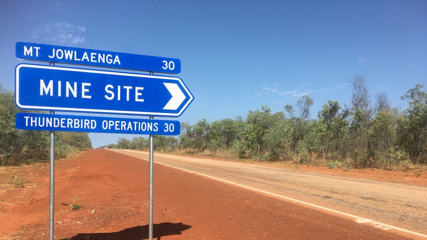 A sign half way between Broome and Derby on the Great Northern Highway for the proposed Thunderbird mineral sands mine.