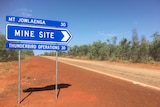 A sign half way between Broome and Derby on the Great Northern Highway for the proposed Thunderbird mineral sands mine.