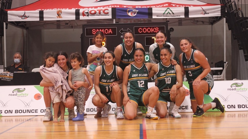 Cook islands basketball team on teh court 