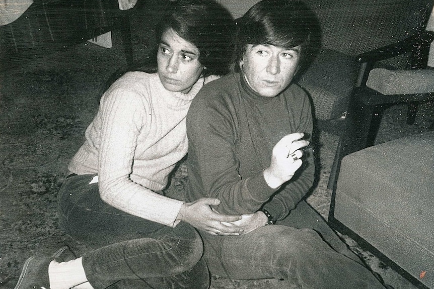 A black and white photo of Phyllis Papps and Francesca Curtis from the early 1970s.