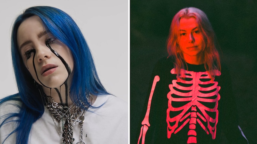 A collage of Billie Eilish and Phoebe Bridgers