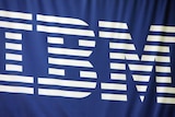 The IBM logo printed on fabric.