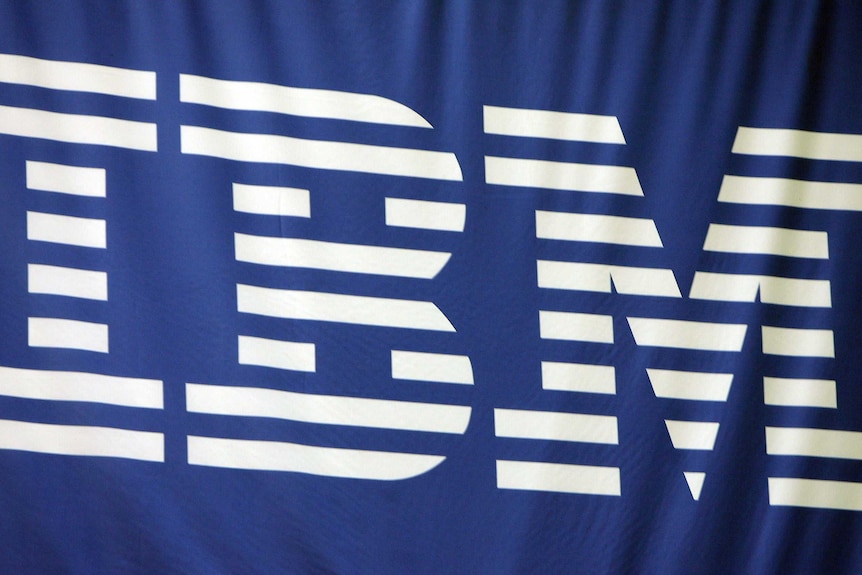 The IBM logo printed on fabric.