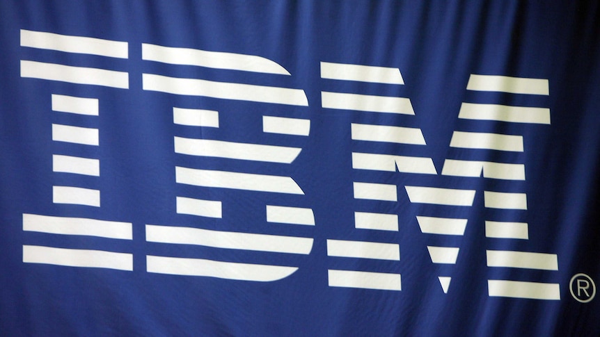 The IBM logo printed on fabric.