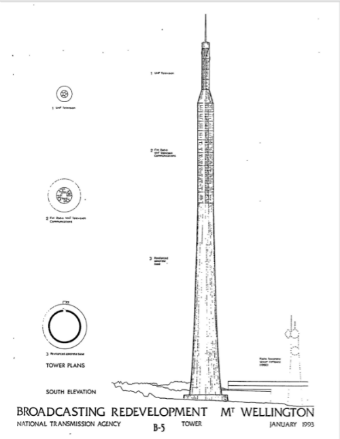 Blueprint of redevelopment plans for the Mt Wellington Transmission tower from 1993.