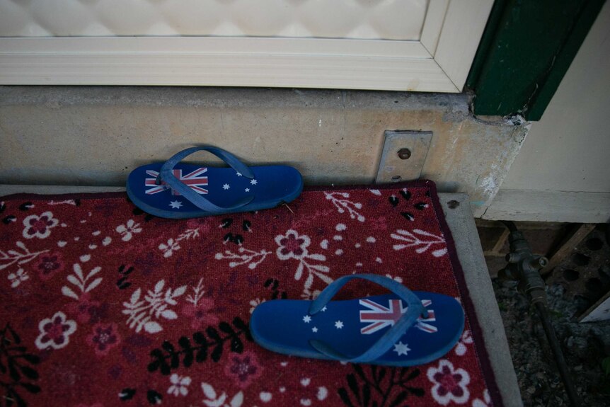 Australian flag thongs on doorstep